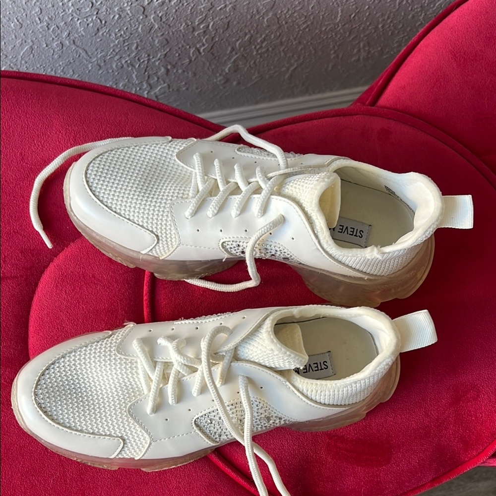 Steve Madden white embellished athletic shoe for women.